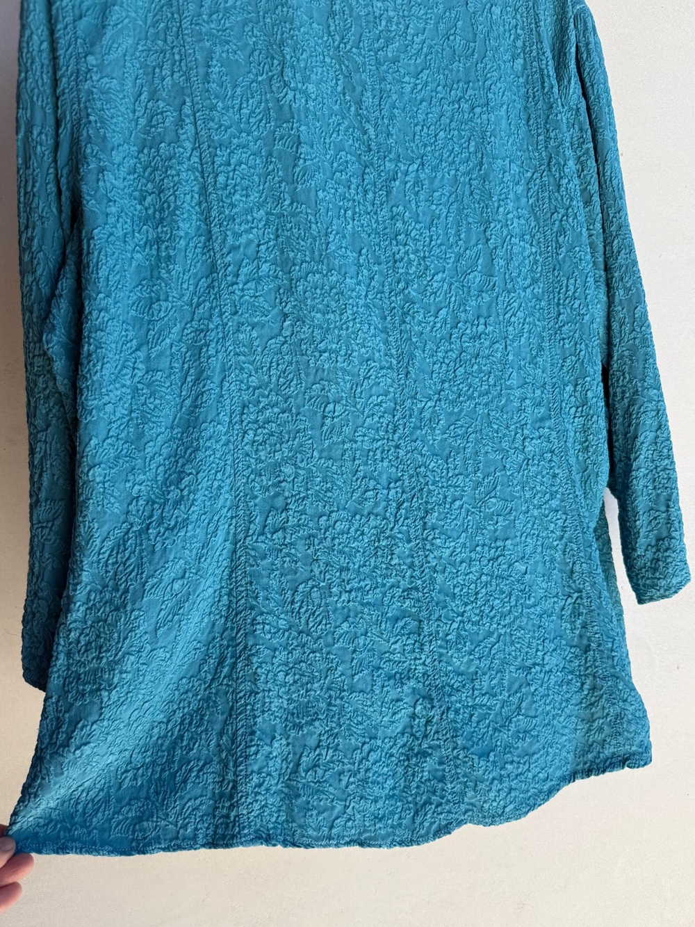 URU Silk Jacket Top kimono cardigan washable Long Sleeve vintage Teal Blue  XL - Picture 8 of 14